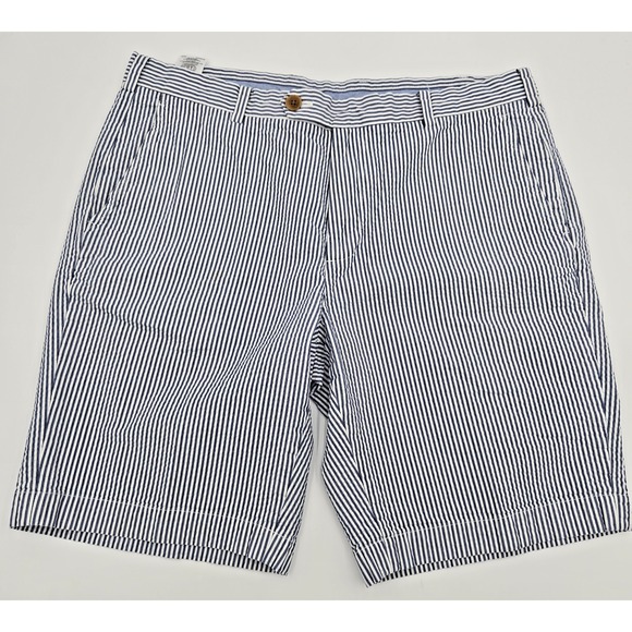 Brooks Brothers Seersucker Shorts Men's Size W 36 Blue White Striped 9" Inseam - Picture 1 of 9